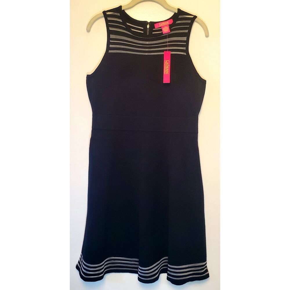 Catherine Malandrino Sz M Black Knit Sleeveless Knee Length Dress New $128